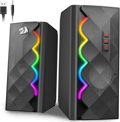 ريدراجون مكبرات صوت للكمبيوتر GS522، مكبر صوت ستيريو هاي فاي 2.0، 6 اوضاع RGB ملونة تعمل باللمس مع USB، كيبل AUX 3.5 ملم للكمبيوتر واللابتوب والتابلت والجوال واكس بوكس وبلاي ستيشن 4/5
