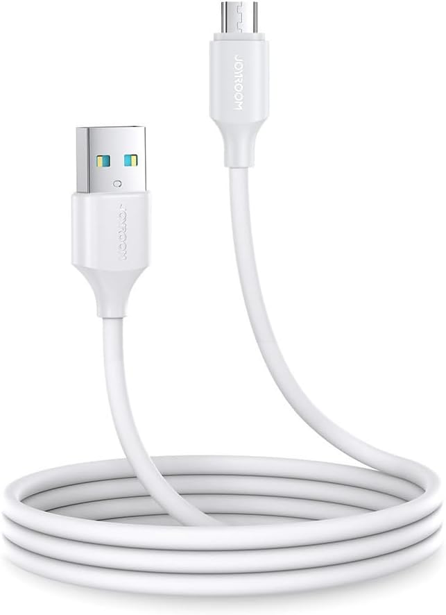 كابل للشحن السريع ونقل بيانات 2.4 امبير من جوي رووم، USB نوع A إلى مايكرو بطول 1 متر، لون أبيض، موديل S-UM018A9، حافظة بسيطة، زجاج مقسى، لايفون 7 بلس، لهاتف ذكي
