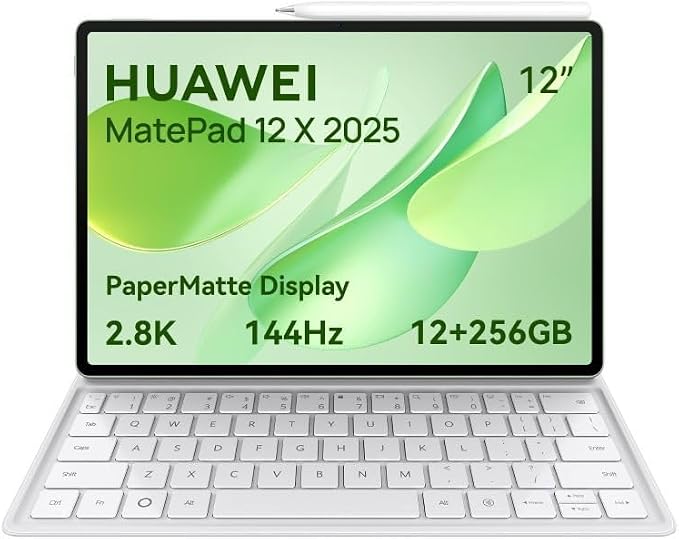 تابلت هواوي ميت باد 12X 2025، 12 بوصة 2.8K وبيبر مات، 144 هرتز، 12+256 جيجا، بطارية 10100 مللي أمبير في الساعة، 66 وات وواي فاي 7، WPS اوفيس، 6 مكبرات صوت، كيبورد مع قلم ام برو مجانًا، أخضر