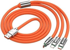 كابل USB 3 في 1 للشحن السريع 120W 6A للموبايلات، كابل شحن سريع مع منفذ من النوع سي ومنفذ مايكرو للباور بانك