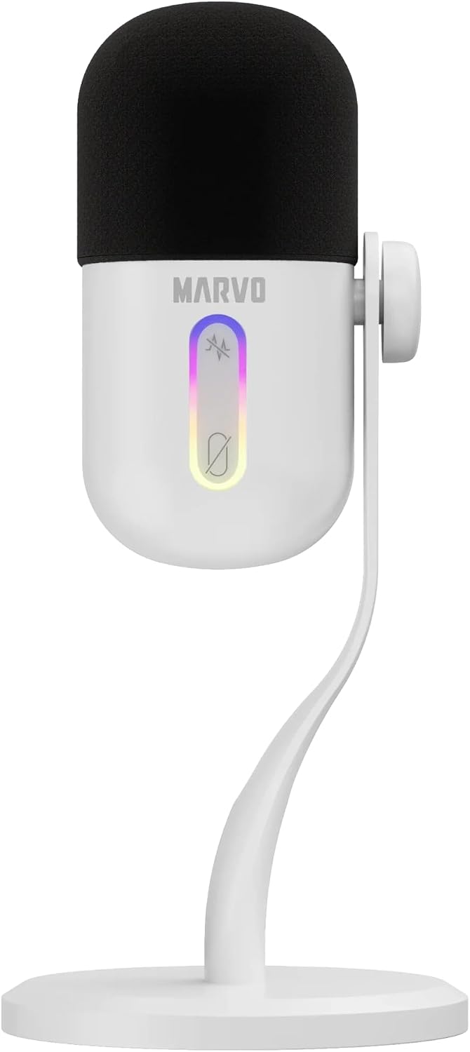 مارفو ميكروفون بث بلاست 50 MIC-08 - ميكروفون العاب مكثف USB مع كبسولة قلبية، تقليل الضوضاء، اضاءة RGB، تحكم باللمس ومراقبة في الوقت الفعلي