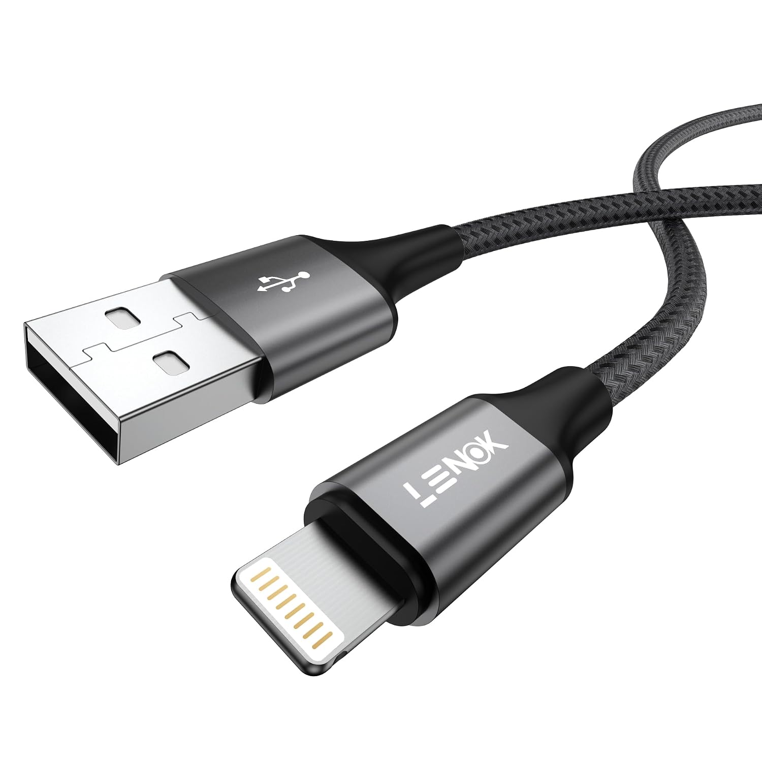 كابل شحن USB-A متوافق مع منفذ آيفون من لينوك، مغطى بالنايلون مزامنة البيانات لآيفون 14/13/12/11/X/XS/XR/8/8 بلس/SE (1 م)