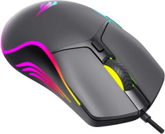 ماوس ألعاب بسلك وإضاءة RGB 8000 نقطة لكل بوصة، اسود من هافيت، USB