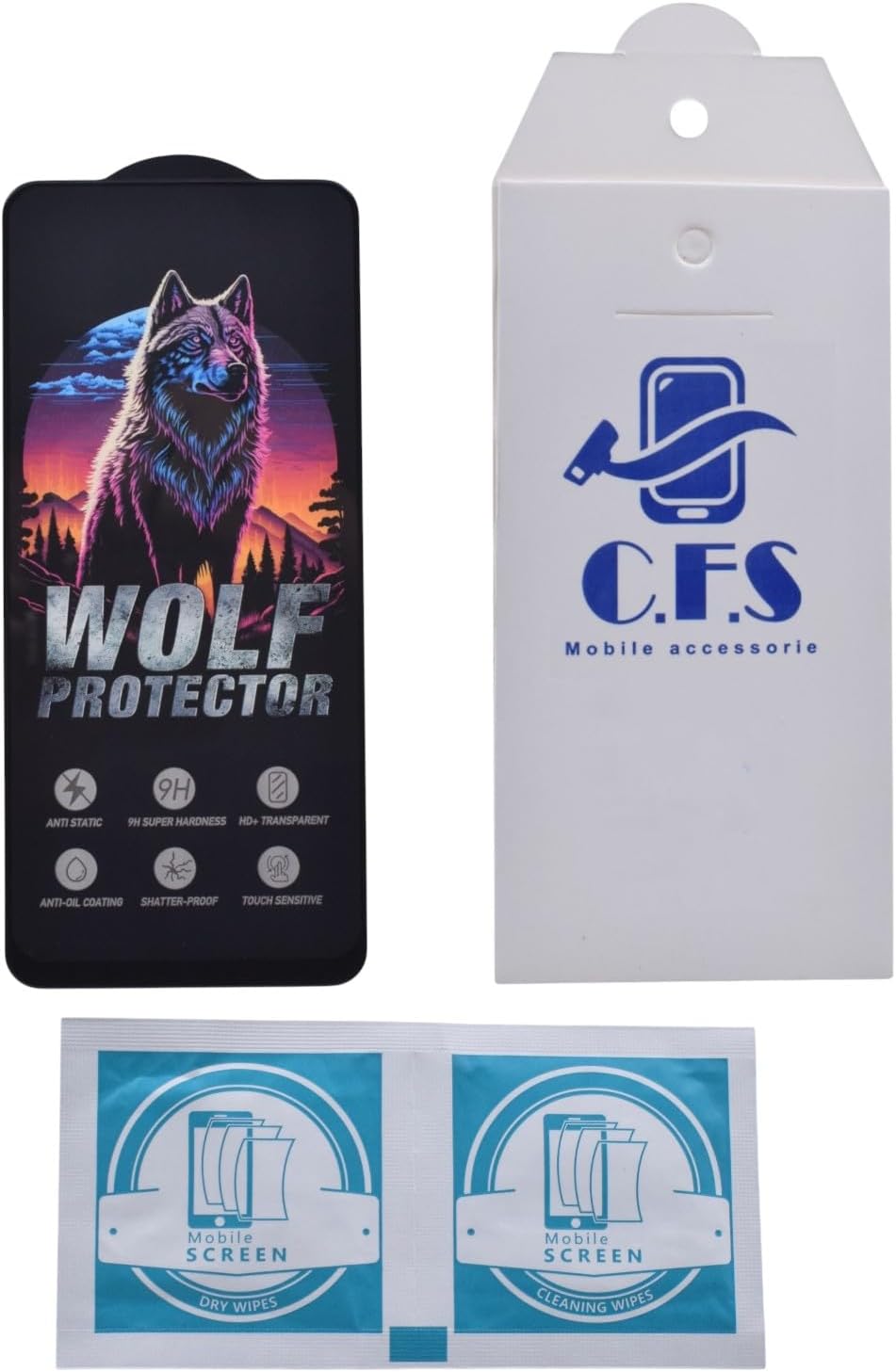 C.F.S WOLF Glass Screen Protector for Realme 8 PRO Anti-Static & Anti-Scratch Protective Film - Black & Clear