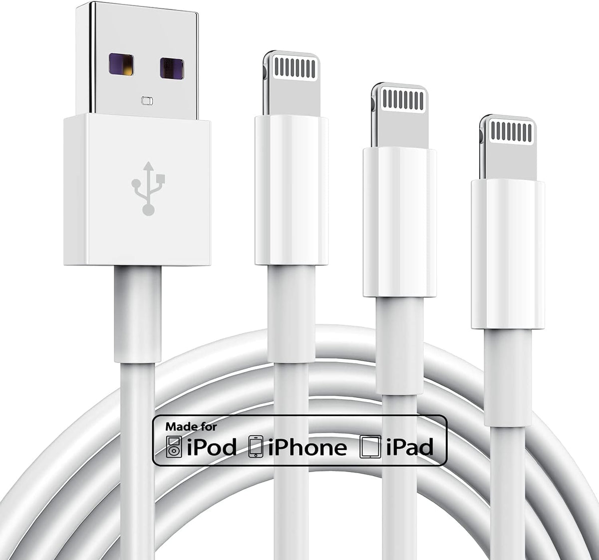 3 قطع من كيبل شاحن ايفون الى USB للشحن السريع بطول 1 متر متوافق مع 13/12/11/11 برو/11ماكس/X/XS/XR/XS ماكس/8/7/6
