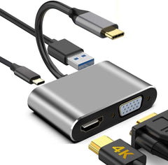 محول USB C الى HDMI VGA موزع 4 في 1 مع منفذ شحن 3.0 بي دي متوافق سويتش/ماك بوك برو/ايباد برو/جالكسي/ديل اكس اس
