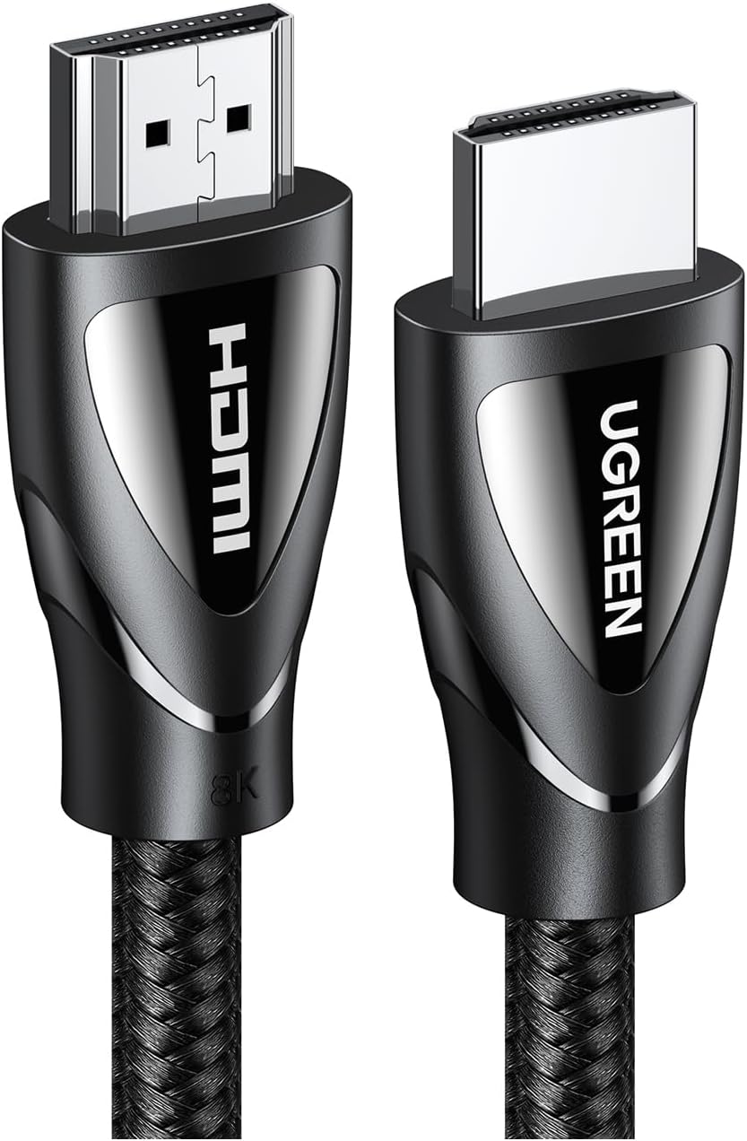 كابل فيديو مضفر من القطن 60 هرتز FUHD HDMI 2.1 ذكر إلى بدقة 8K يوجرين سرعة عالية 48 جيجابايت في الثانية يدعم العرض ثلاثي الأبعاد ومتوافق مع التلفزيون والشاشات والكمبيوتر المحمول 1.5 متر