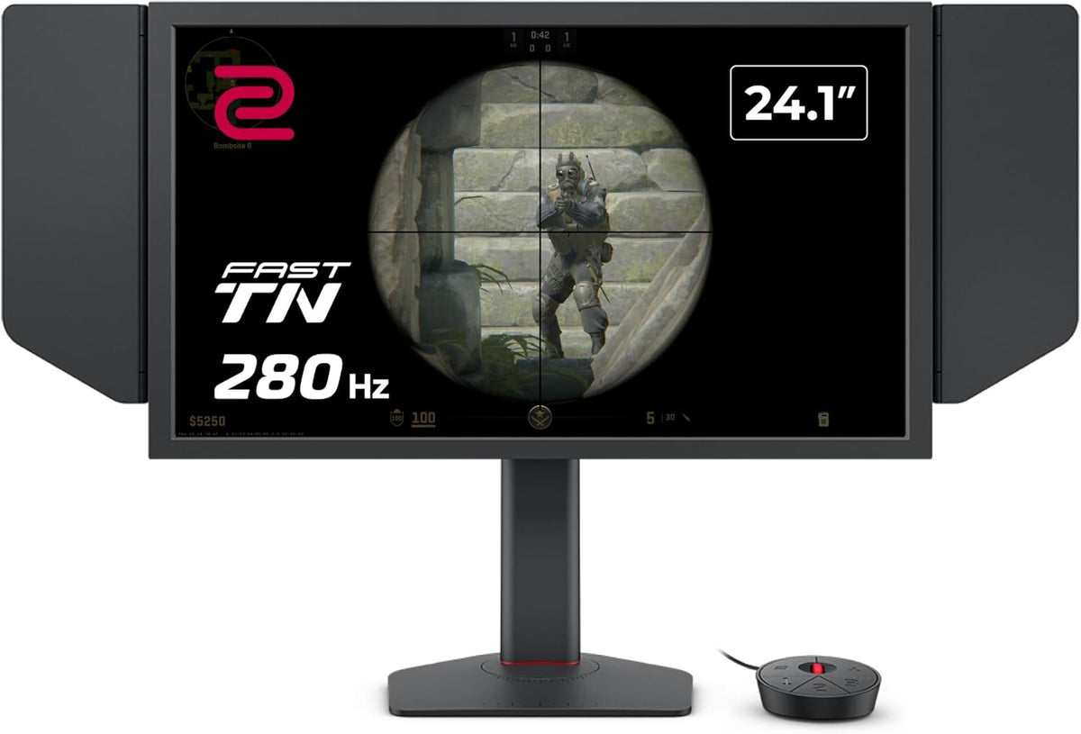 بين كيو شاشة العاب XL2540X+ 24.1 280Hz للرياضات الالكترونية من زووي، 1080p، تي ان سريع جديد، اعداد XL للمشاركة، تعديل الارتفاع مدعوم بتصميم محمل من الدرجة الصناعية، مفتاح S، غطاء حماية
