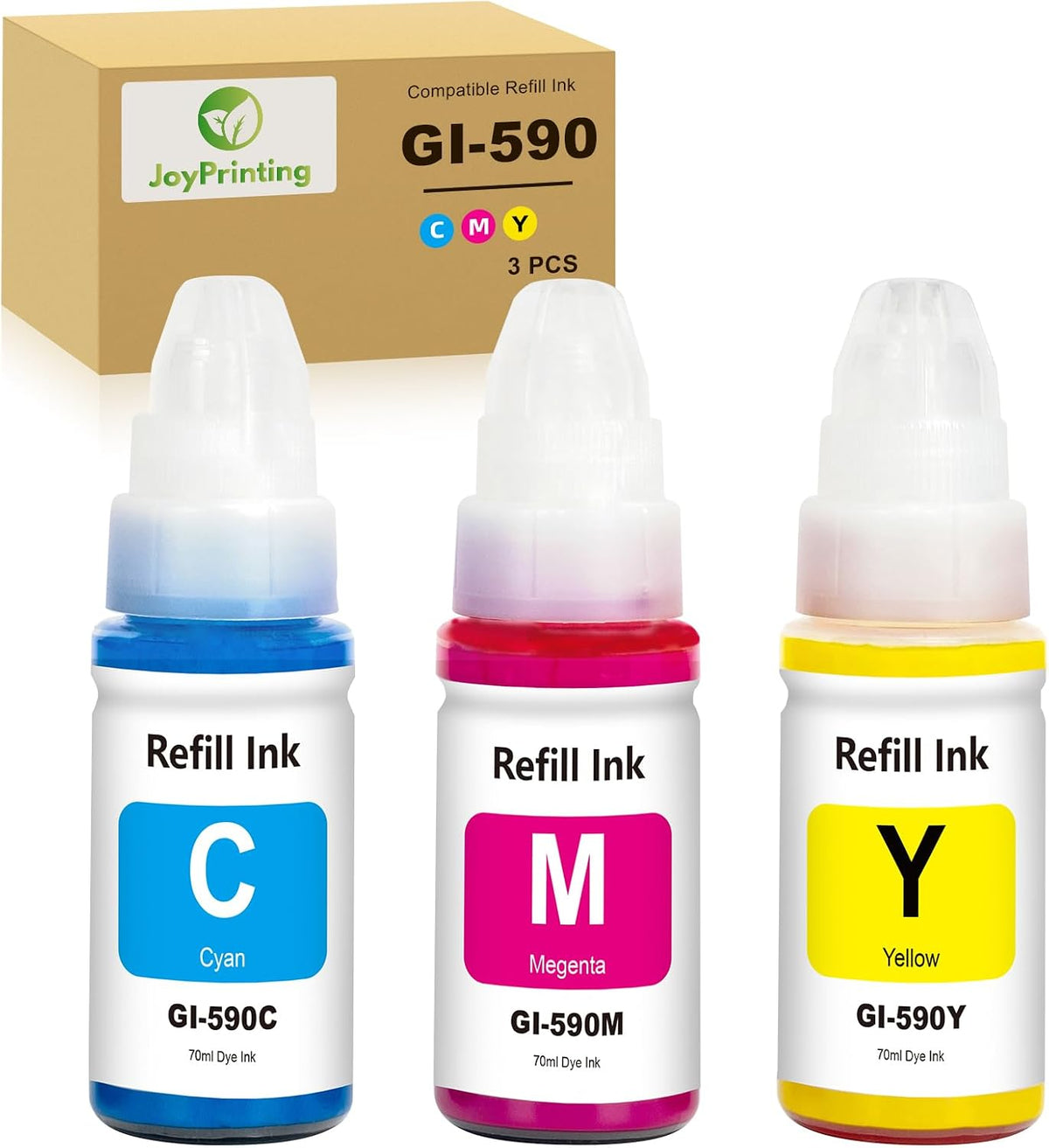 زجاجة حبر متوافقة مع GI-490 GI-590 GI-590BK GI-590C GI-590M GI-590Y بديلة لكانون بيكسما G1500 G1501 G1510 G2500 G2501 G2510 G3500 G3501 G3501 G3501 G35501 10 G4 500 G4510 G4511(C/M/Y، 3