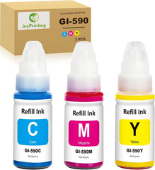 زجاجة حبر متوافقة مع GI-490 GI-590 GI-590BK GI-590C GI-590M GI-590Y بديلة لكانون بيكسما G1500 G1501 G1510 G2500 G2501 G2510 G3500 G3501 G3501 G3501 G35501 10 G4 500 G4510 G4511(C/M/Y، 3