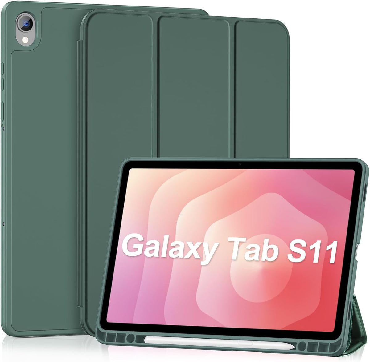 بروكيس حافظة ذكية لجهاز سامسونج جالكسي تاب S11 11 انش 2025 (SM-X730/SM-X736B) مع حامل قلم S، غطاء حامل ثلاثي الطي مع ظهر ناعم من البولي يوريثين الحراري، خاصية التنبيه/السكون التلقائي - اخضر