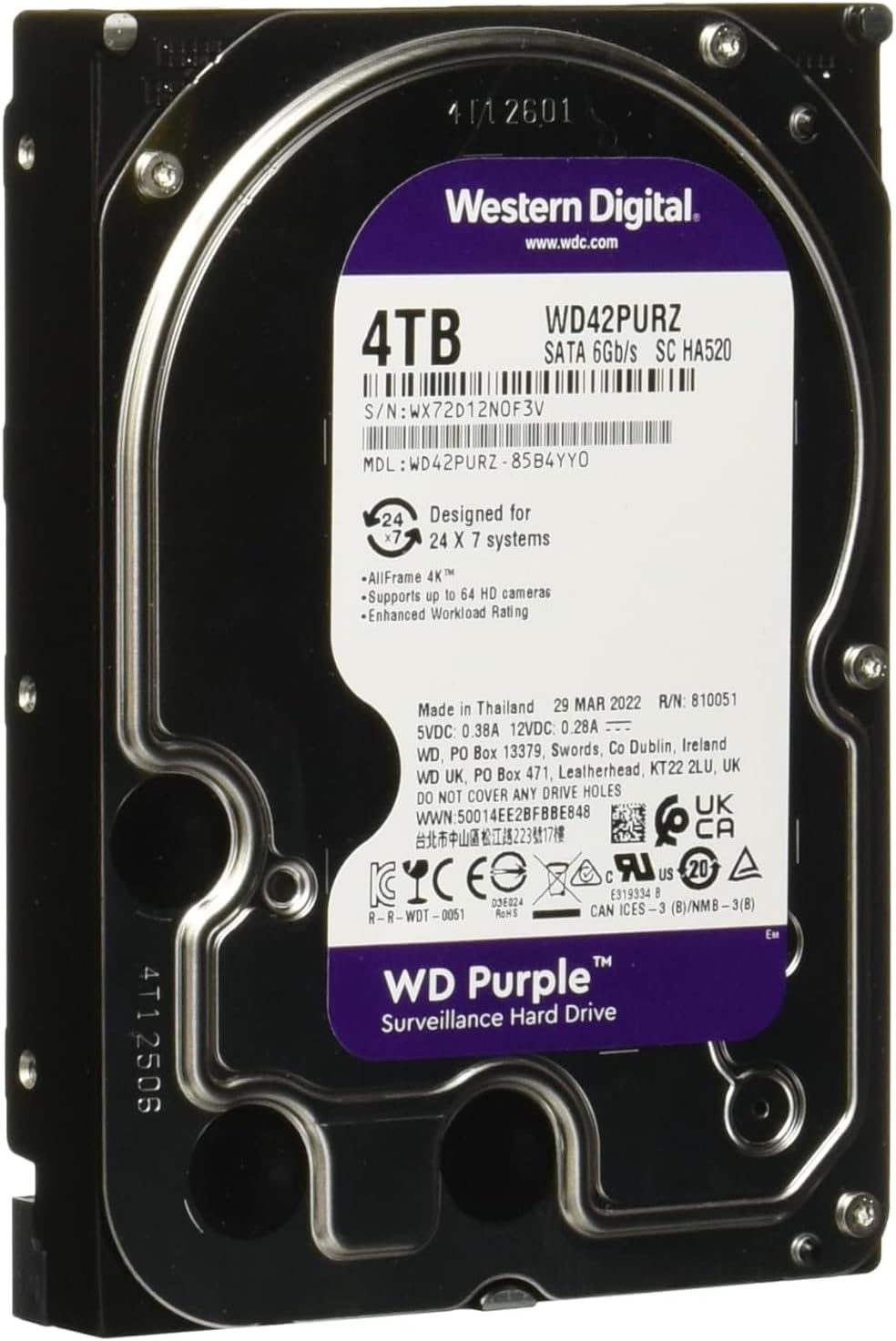 مشغل دبليو دي بيربل 4000GB 256MB 3.5IN ساتا 6 جيجابايت في الثانية 5400 لفة/الدقيقة