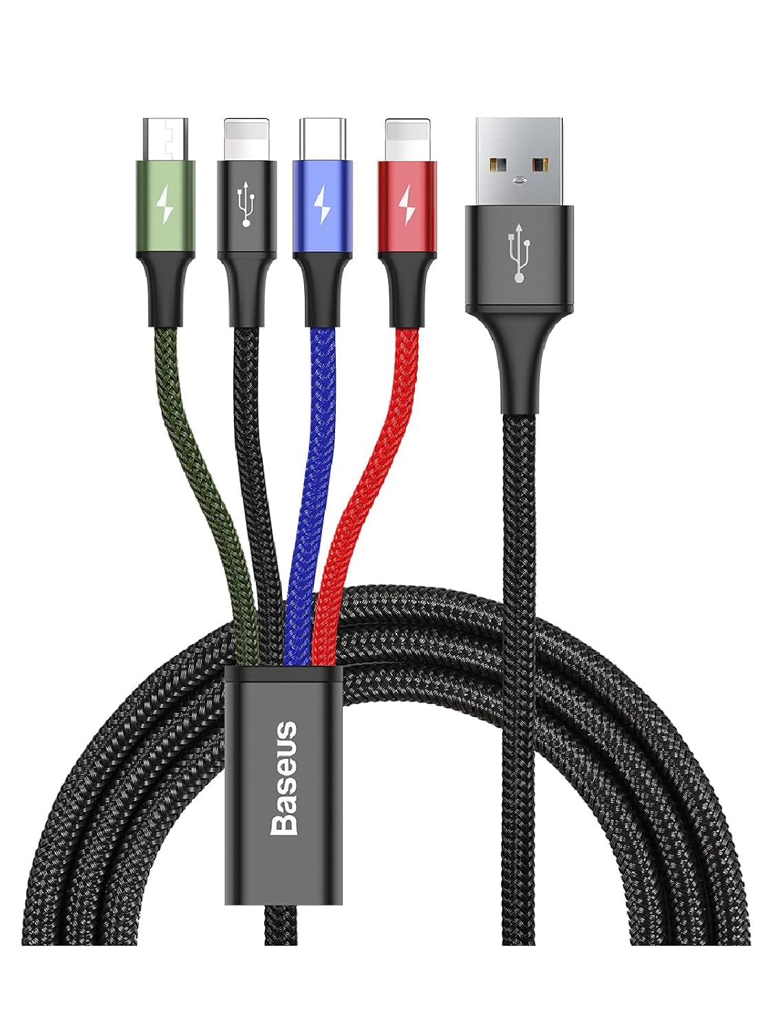 كابل شحن سريع ومزامنة بيانات 4 في 1 لموبايل ايفون 2 x نوع سي Micro USB لسامسونج s9 s8 بلس نوت 9 8 من باسيوس