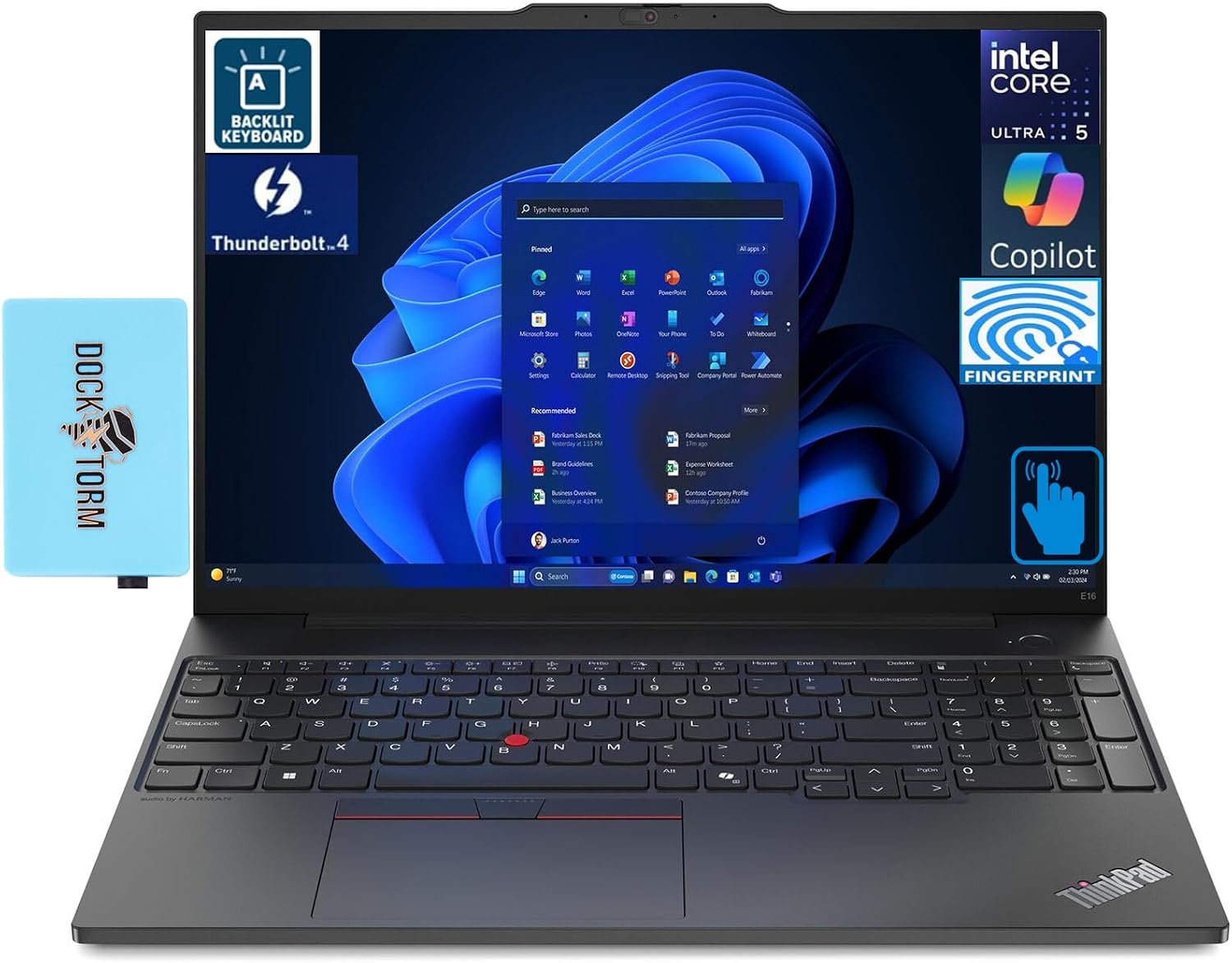 لاب توب لينوفو ثينك باد E16 شاشة 16 بوصة IPS WUXGA (انتل i5-1335U، ذاكرة RAM 16GB، SSD 1TB، انتل ايريس Xe، كيبورد بإضاءة وقارئ بصمات ثاندربولت 4 وكاميرا ويب HD وواي فاي 6 وويندوز 11 برو) مع موزع DKZ