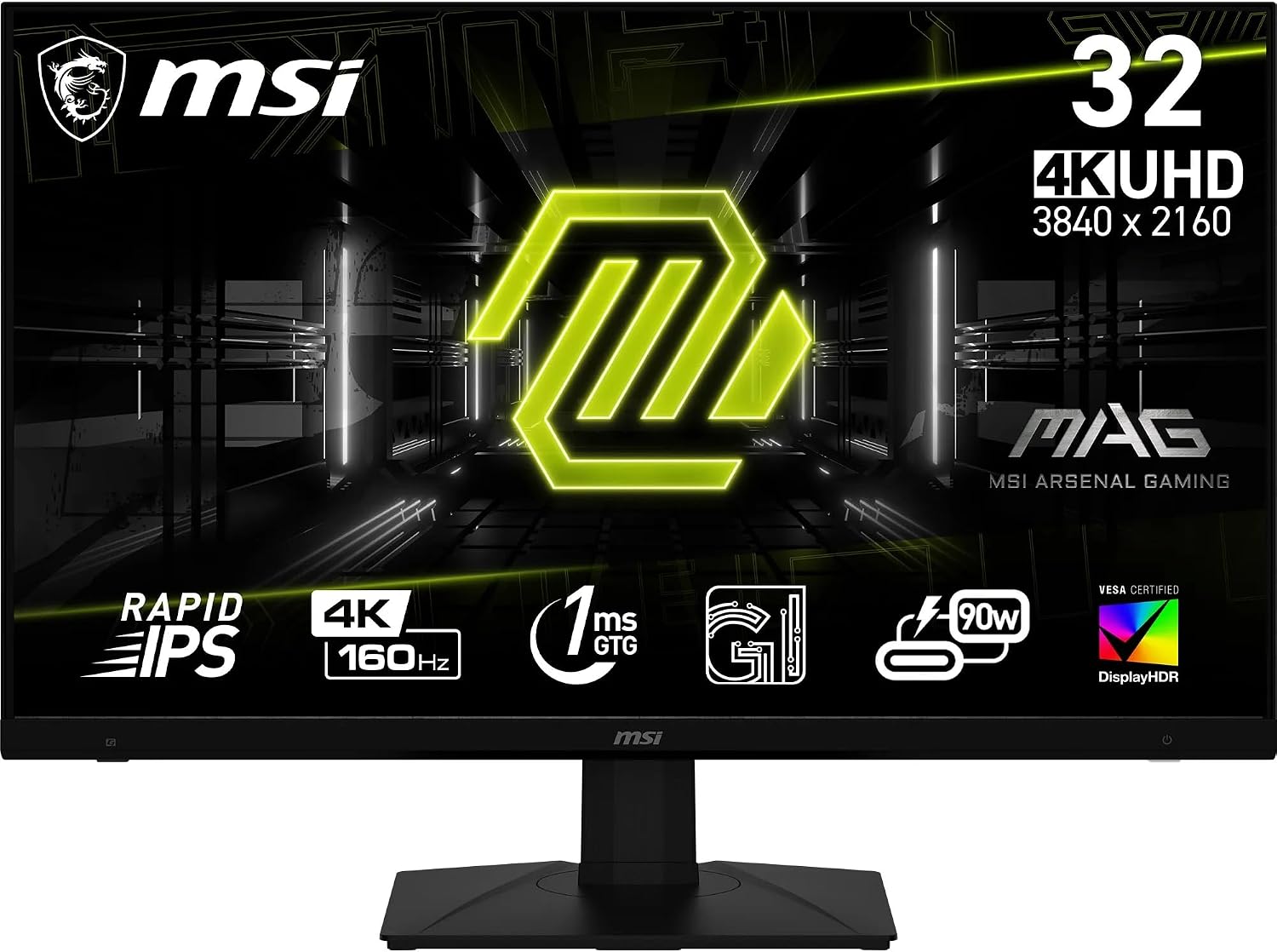 شاشة ألعاب ماج من ام اس اي 4K من ماج بتقنية IPS سريعة 160Hz و1 مللي ثانية جي تي جي و90 وات نوع C وشاشة HDR 400 وتقنية AMD فري سينك مع وضع وحدة تحكم، 322UPF