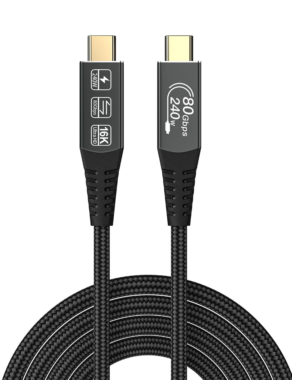 كابل ثاندر بولت 5، متوافق مع ثاندربولت 4 ثاندربولت 3، USB 4 بمعدل نقل 80 جيجابايت في الثانية، HD 16K/8K@60Hz 240 واط، كابل USB C للموزع وقاعدة M2 وM3 وSSD وeGPU واللابتوب والشاشة (2 م) من كاكوبل