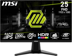 شاشة ألعاب ماج 255XF مقاس 24.5 بوصة FHD لوحة IPS سريعة 1920×1080 معدل تحديث 300 هرتز زمن استجابة فائق السرعة 0.5 ملي ثانية (GtG, min) من ام اس اي 120% sRGB بدون إطار HDR جاهز منفذ عرض 1.4a، HDMI، أسود