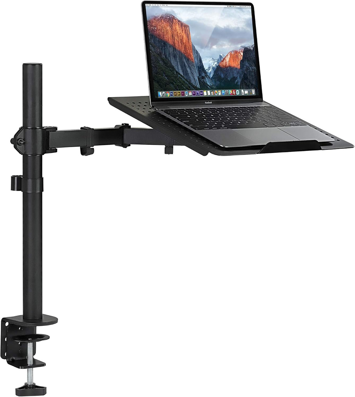 ماونت-ات! حامل لابتوب مكتبي | مفصلي بفتحات تهوية | وصلة مكتب فردية مع مشبك على شكل حرف C موديل MI-4352LT الألومنيوم
