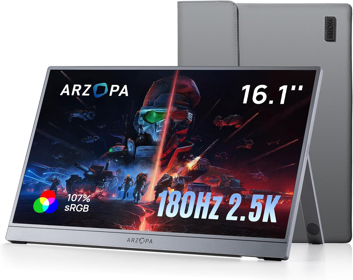 ارزوبا شاشة العاب محمولة 16.1 انش 180Hz 2.5K مع دعم 106% sRGB شاشة خارجية محمولة كشاشة ثانية للابتوب والكمبيوتر وبلاي ستيشن 5 وماك واكس بوكس - Z3FC
